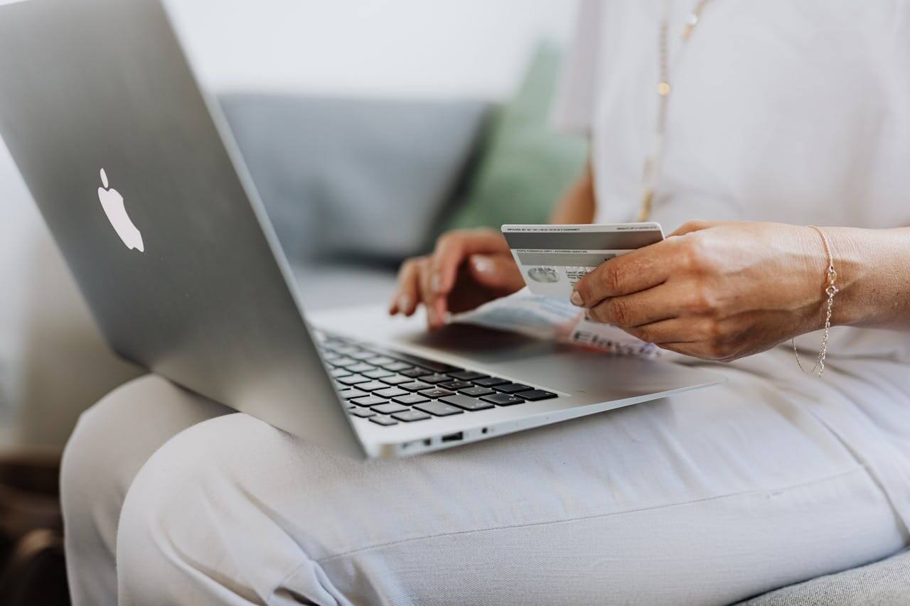 Image of satisfied customer making a purchase after going through sales funnel